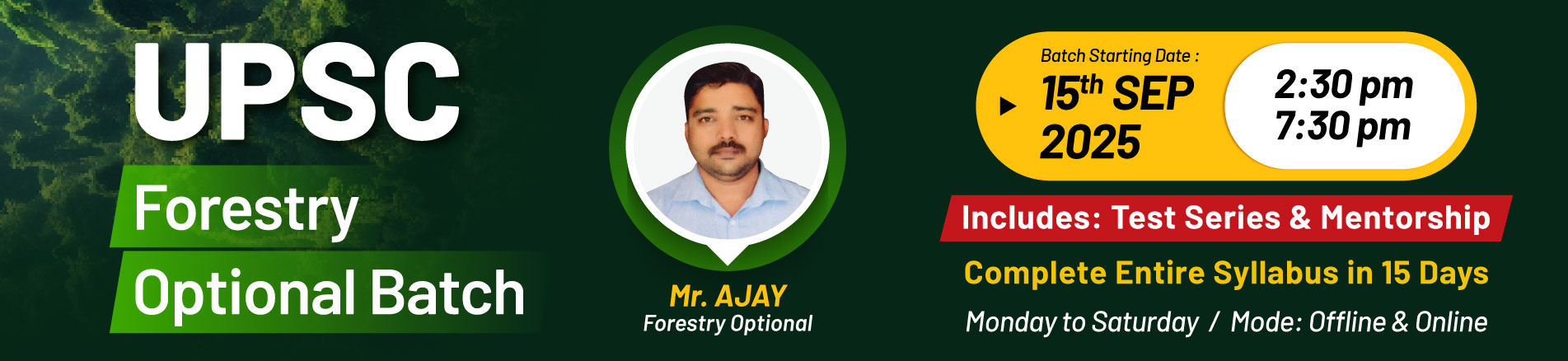 Admission open for Forestry Optional Programme Forestry Optional Programme banner